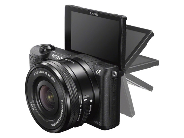 The new Sony a5100 has an articulating rear screen up and down.